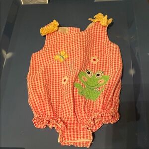 Good Lad pink Gingham Romper with Frog and Butterfly